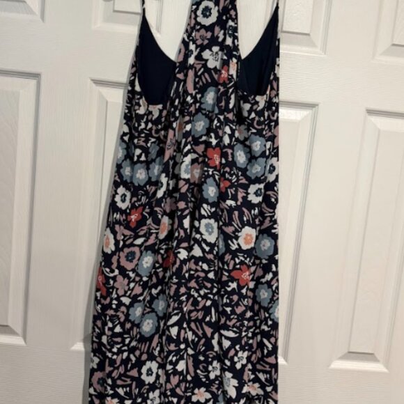 LOFT Floral Swing Dress XL Sleeveless Navy Curved Hem - Picture 2 of 4